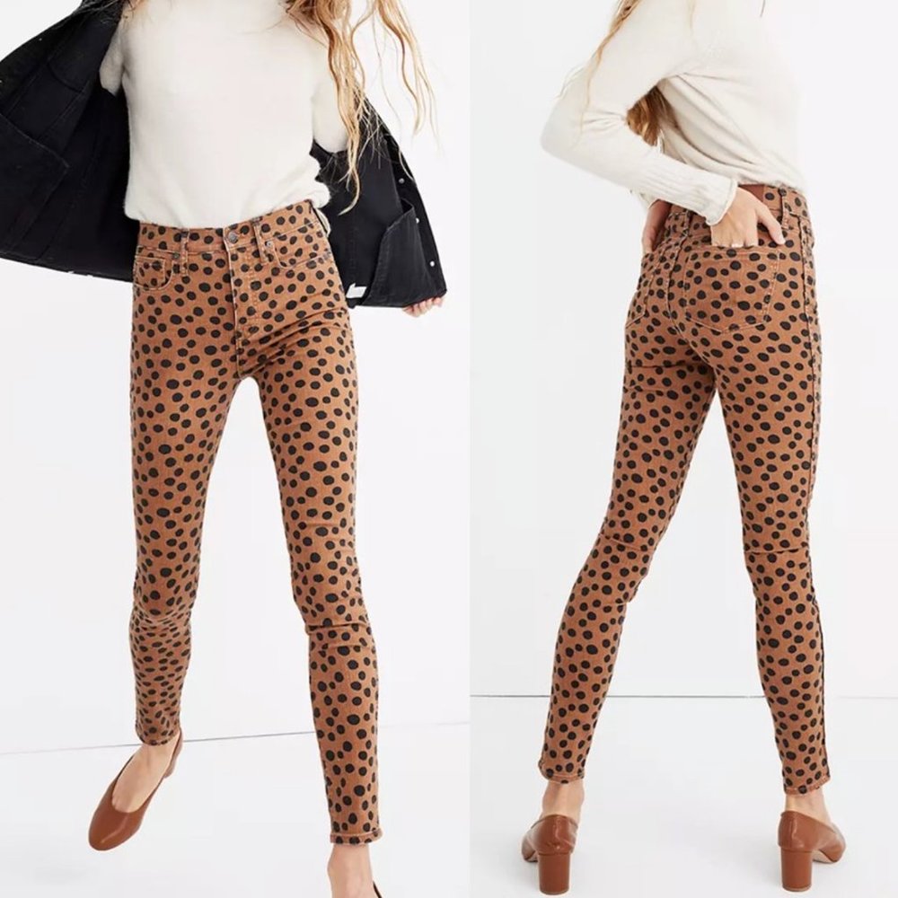 Madewell High Rise Polka Dot Jeans in Brown and Black